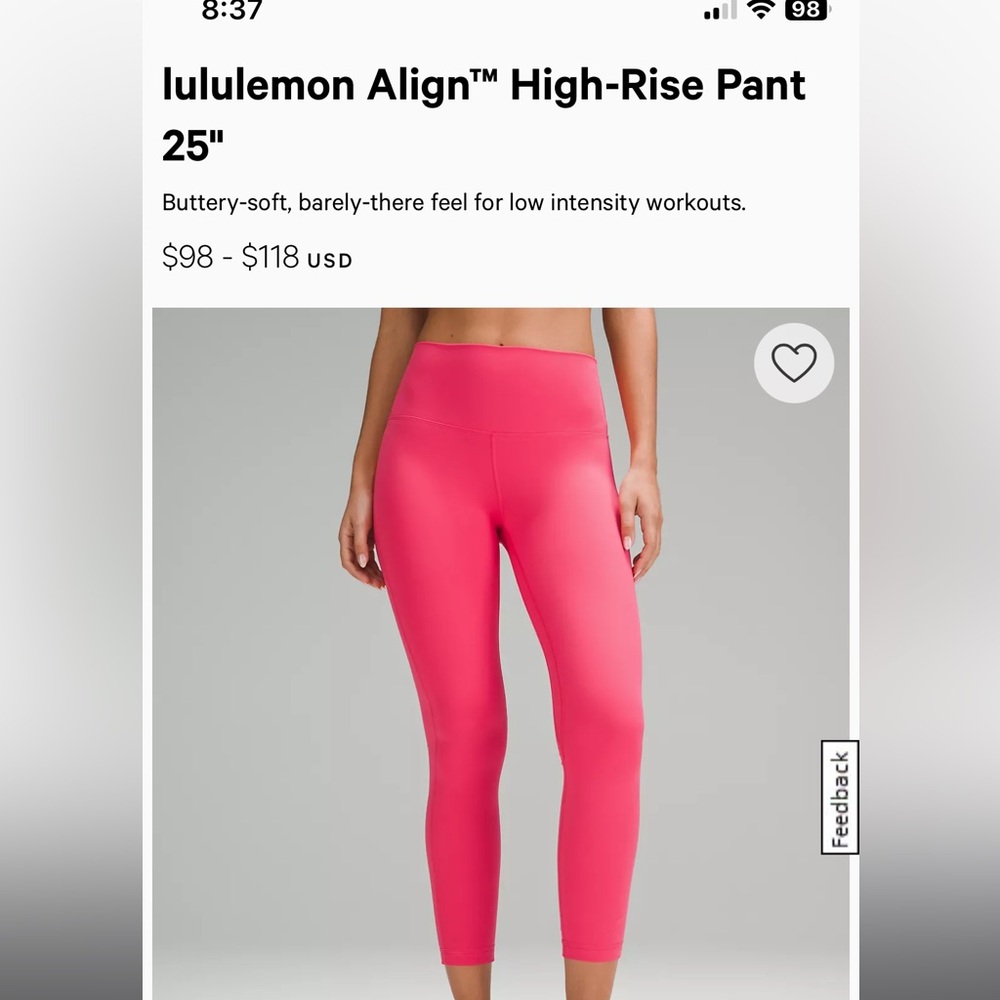 LULULEMON SIZE 4 HIGH RISE 25 inch align legging